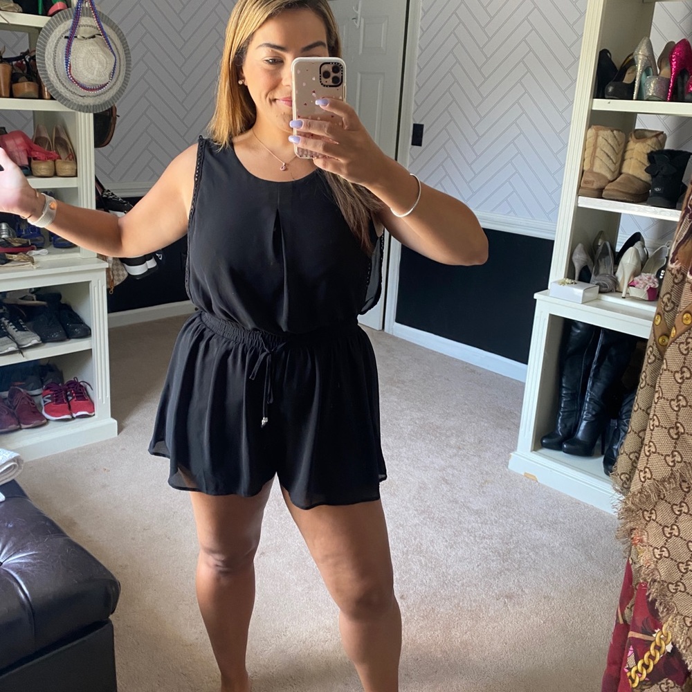 Black draped chiffon romper Sz L